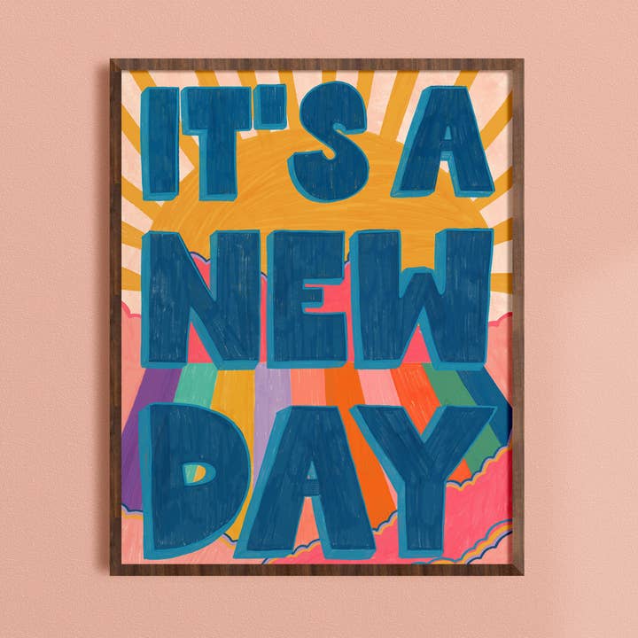 Es un nuevo día | Impresión artística de cita | Salud mental | Terapia para venta al por mayor de Dream Folk Studio