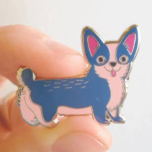 Mirka Hokkanen - Wholesale Lapel Pin/Button - Blue and Pink Corgi Dog Pin0