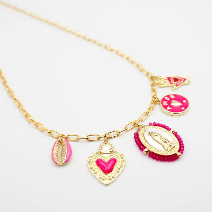 Long pink charm necklace - CARLA for wholesale by L'Atelier des Dames