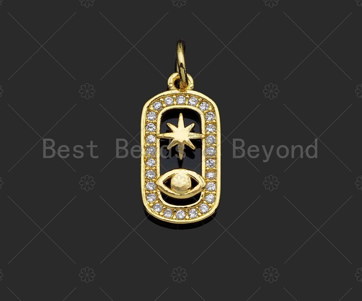 BestBeads&Beyond - Vendita all'ingrosso Ciondolo/pendente - Cz Micro Pave Evil Eye Stella Pendente Su Ciondolo/Charm Di Forma Ovale, Ciondolo Con Zirconi Cubici, Ciondolo Ciondolo Ciondolo Ciondolo Ciondolo 8x #LK2371