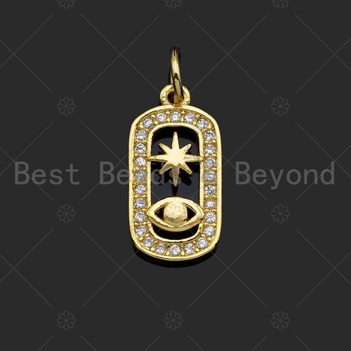 BestBeads&Beyond - Vendita all'ingrosso Ciondolo/pendente - Cz Micro Pave Evil Eye Stella Pendente Su Ciondolo/Charm Di Forma Ovale, Ciondolo Con Zirconi Cubici, Ciondolo Ciondolo Ciondolo Ciondolo Ciondolo 8x #LK2371