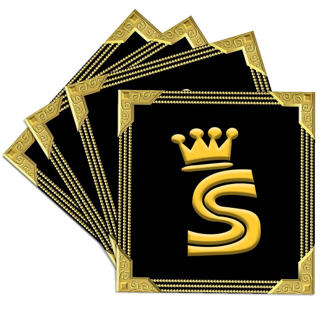 3dRose - Wholesale Coasters - 3dRose, King, queen crown, rich frame. Yellow on black. Stunning letter S, Coaster0