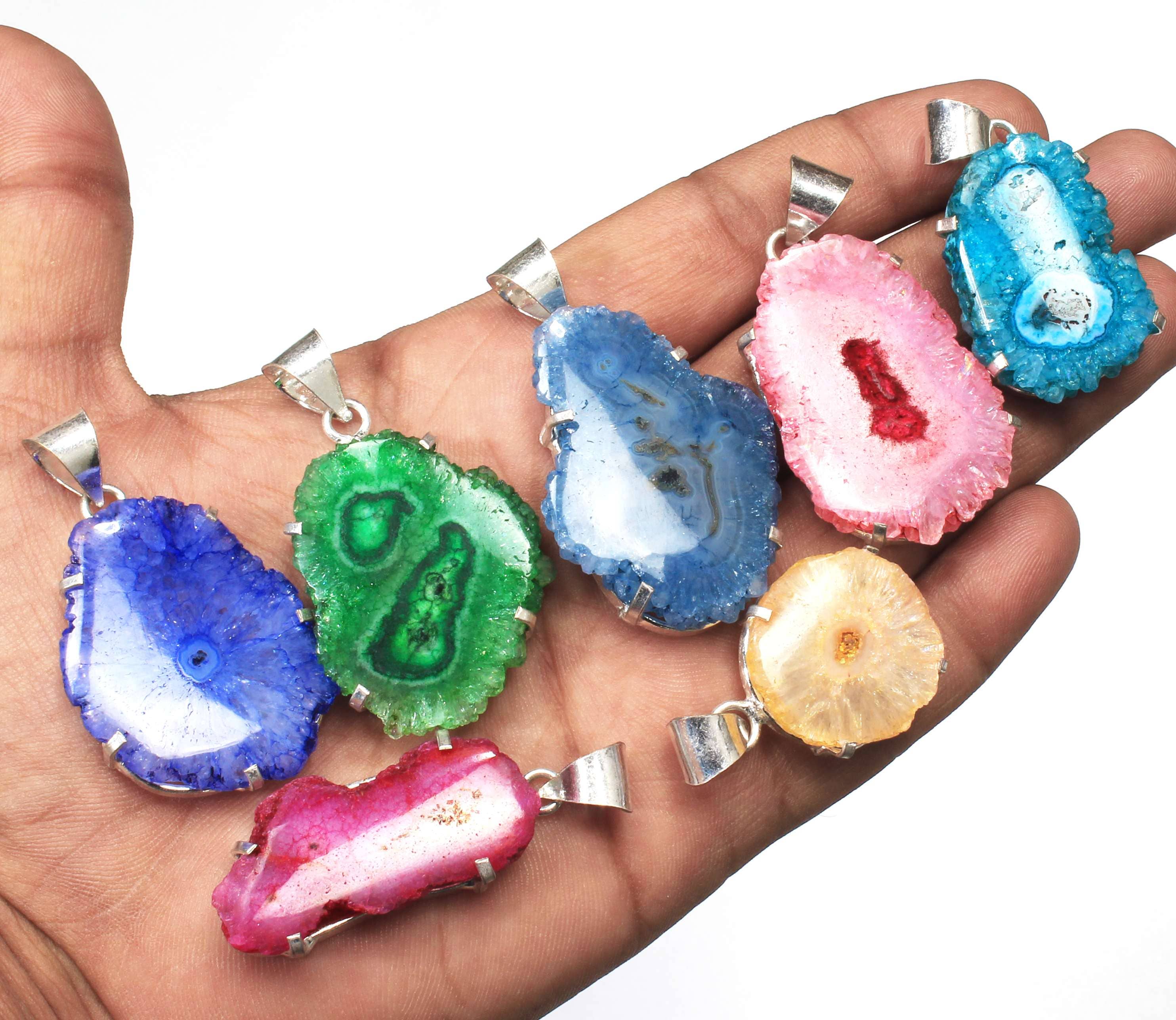 Handmade Jewels – Pendente/pingente individual por atacado – Colares de Jóias com Pingentes de Cristal Druzy de Quartzo Solar Feitos à Mão, Gemas de Quartzo Solar Druzy em Lote por Atacado para Mulheres.3