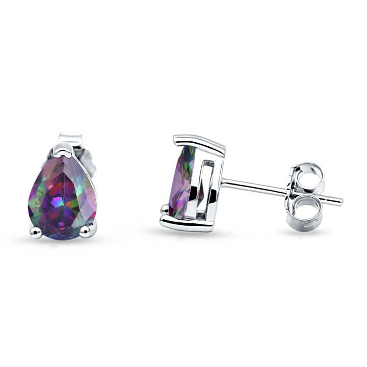 Art Deco Pear Shape Solitaire Excellent Simulated Rainbow CZ Push Back Stud Earring for wholesale by Blue Apple Imports