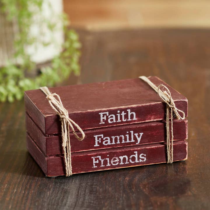 VHC Brands - Wholesale Decorative Tabletop Object - Faith Family Friends Faux Book Stack 2.5x6x4