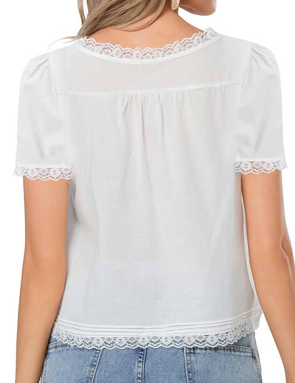 Sweetkama - Wholesale Blouse - Women's - Ladies Solid Color Square Neck Lace Front Tie Top1