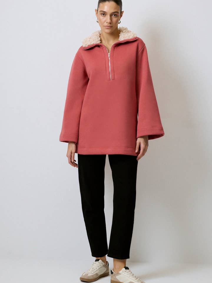 SUDADERA CON MEDIA CREMALLERA Y CUELLO DE PELO SINTÉTICO - ALGODÓN para venta al por mayor de Touché Privé