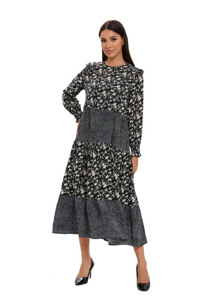 Gedetailleerde lentejurk met ruches en losse pasvorm voor wholesale door Miss Finch NYC