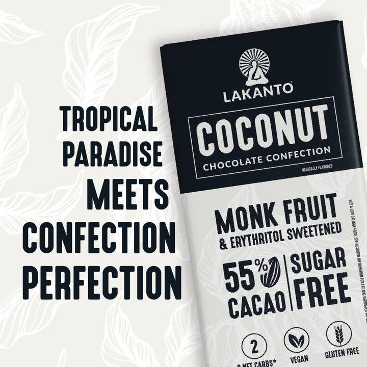 Lakanto - Wholesale Chocolate Bar - Lakanto Coconut Chocolate Bars 55% Cacao (12 Bars)