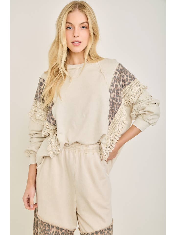 J.Her - Wholesale Blouse - Women's - Mineral Washed Cheetah Leopard Fringe tassel top HT672217