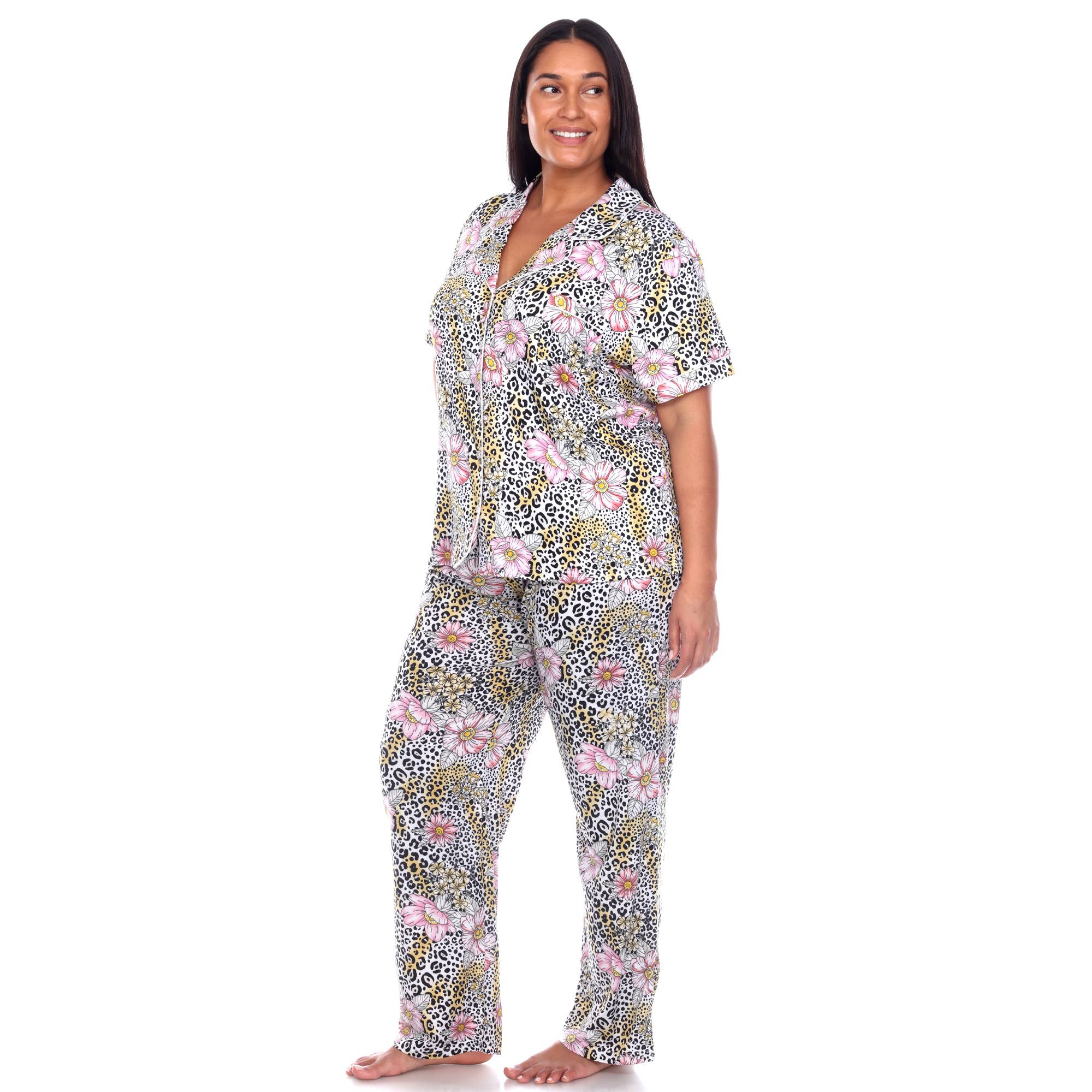 WHITE MARK – Großhandel Schlafanzug-Set – Damen – Übergröße Kurzarm & Hosen Tropical Pyjama-Set6