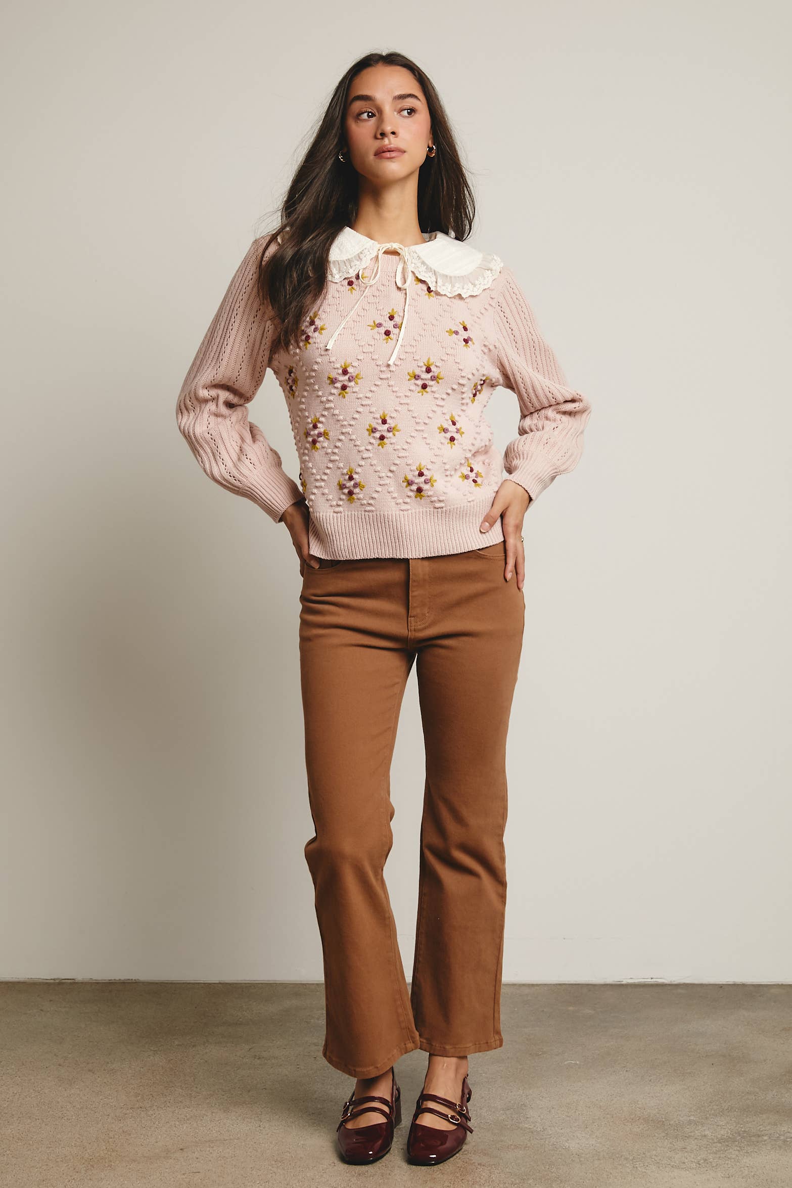 Forte - Venta al por mayor Jersey de punto - Mujer - Jersey de Punto con Mangas Abullonadas Bordadas FSW000736