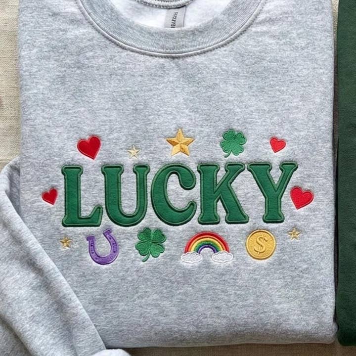 Embroidered Lucky Charms Sweatshirt, Lucky Shamrocks Shirt for wholesale by ClevorFit