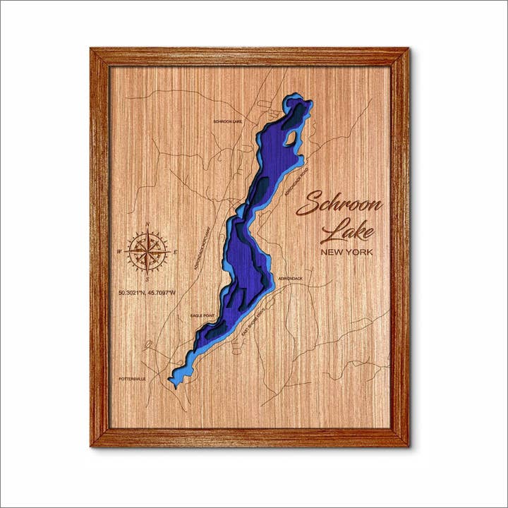 Mapa de Profundidade do Lago Schroon - Decoração para Casa e Parede por atacado de Premier Gifts and More