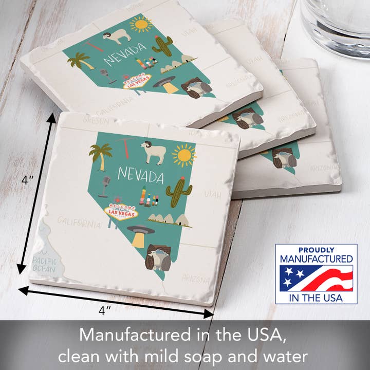Conimar Promotions - Wholesale Coasters - "Nevada State Icons" 4 Pack Tumbled Tile Coaster Set 1