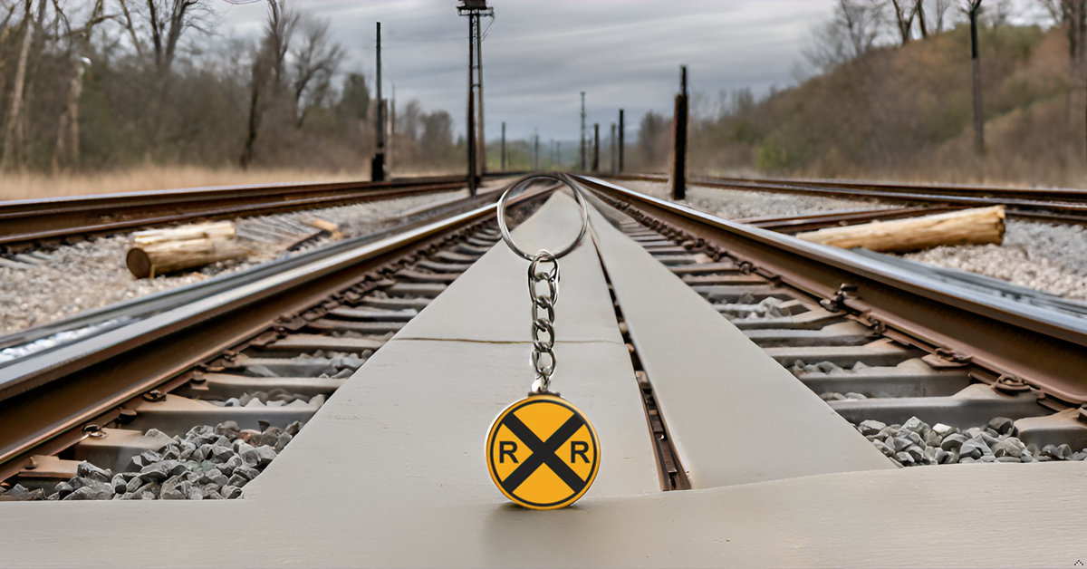 Square Deal Recordings & Supplies - Wholesale Keychain - Unisex - Keychain - Railroad Train Crossing - Round Yellow Sign2