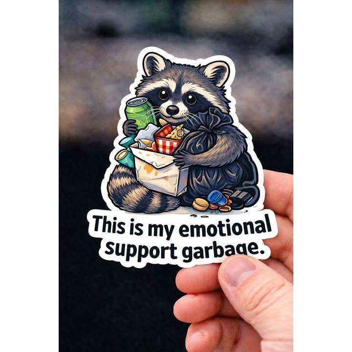 Emotional Support Garbage Raccoon Waterproof Sticker for wholesale by Buffalovely
