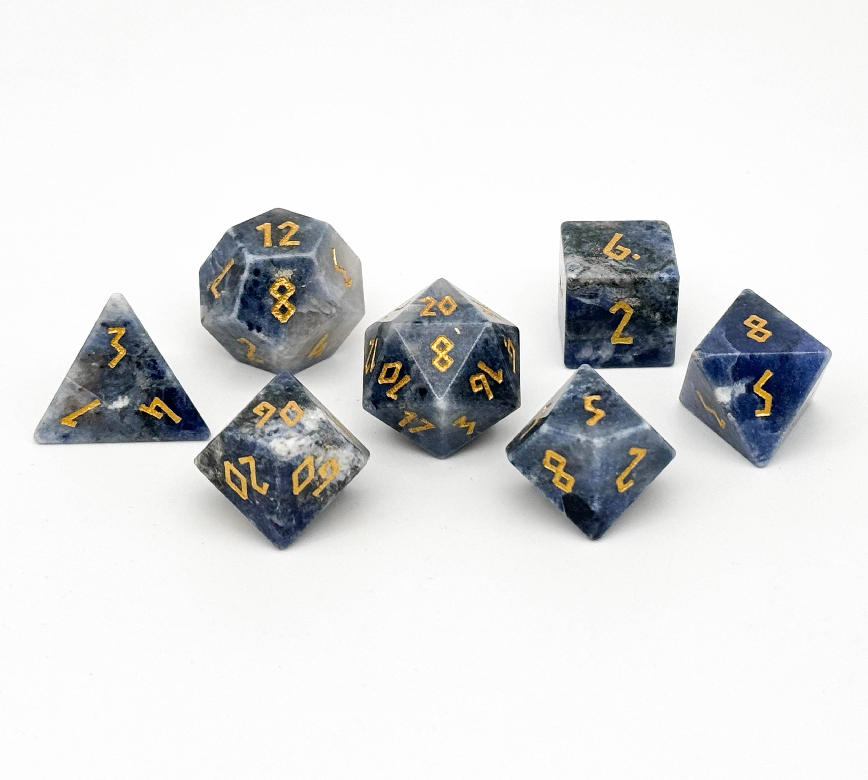 Norse Foundry - Wholesale Dice - Blue-vein Stone - 7 Piece RPG Set Gemstone Dice1