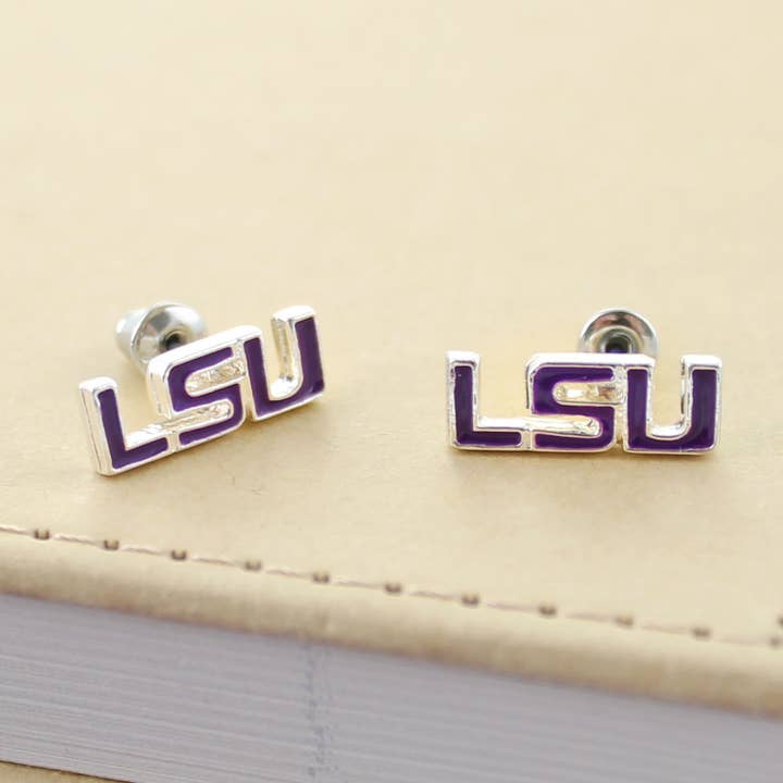 LSU Enamel Logo Stud Earrings for wholesale by Seasons Jewelry