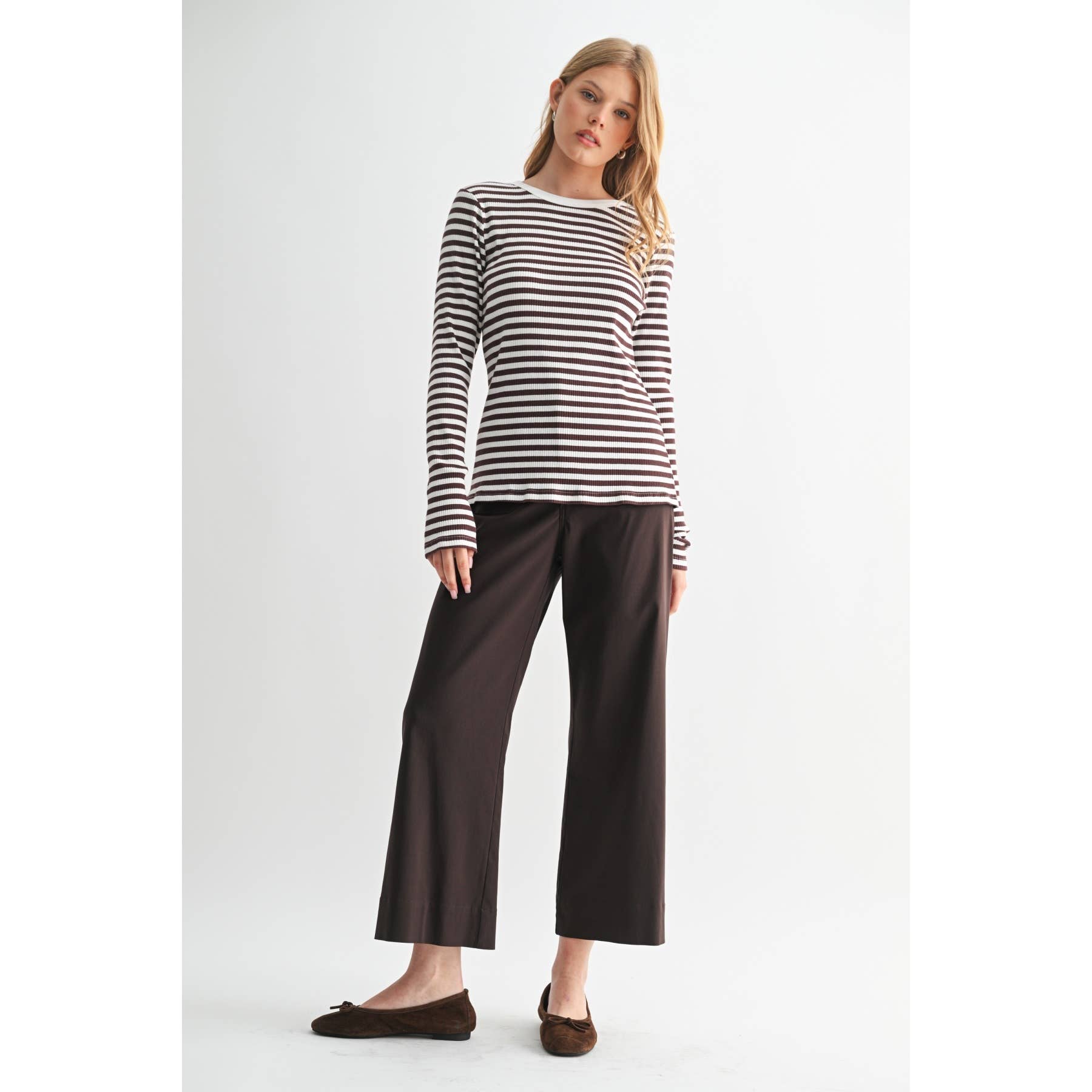 FUN2FUN – Top de malha - Mulher por atacado – TOP DE MALHA DE MANGA COMPRIDA A RISCAS29