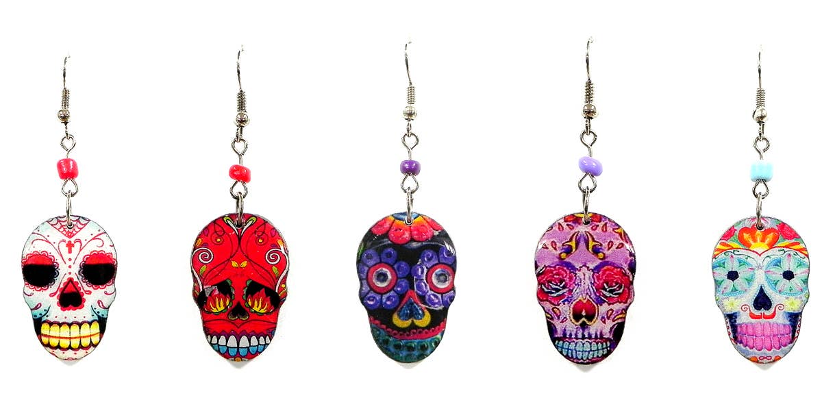 Pichincha - Wholesale Dangle Earrings - Acrylic Day of the Dead Sugar Skull Dangle Earrings1