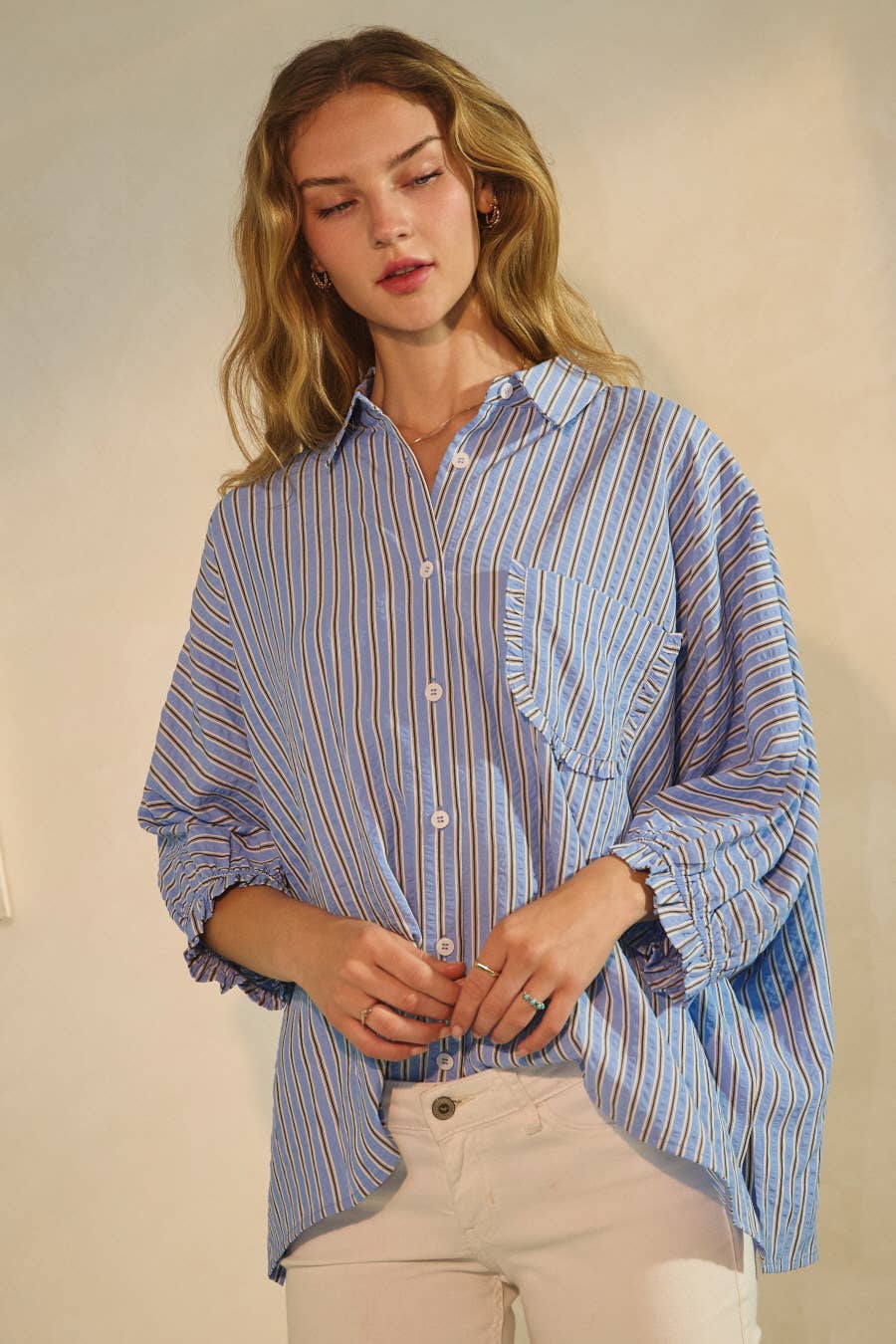 Oddi - Wholesale Shirt - Women's - Plus Striped Button Down Oversized Shirts12