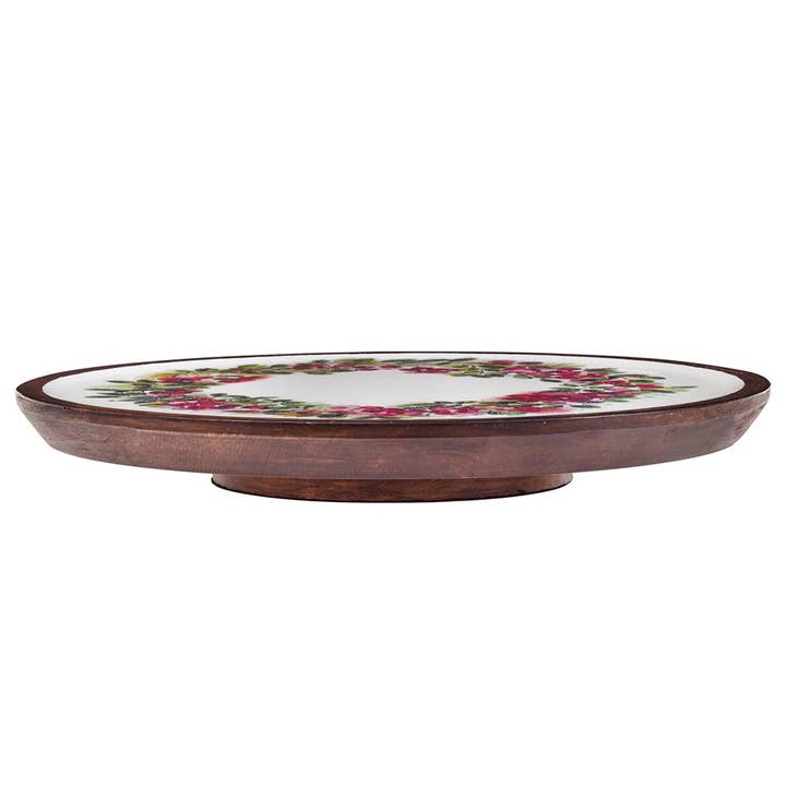 Boston International - Wholesale Lazy Susan - 14" Cranberry Wreath Mango Wood Lazy Susan Christmas1