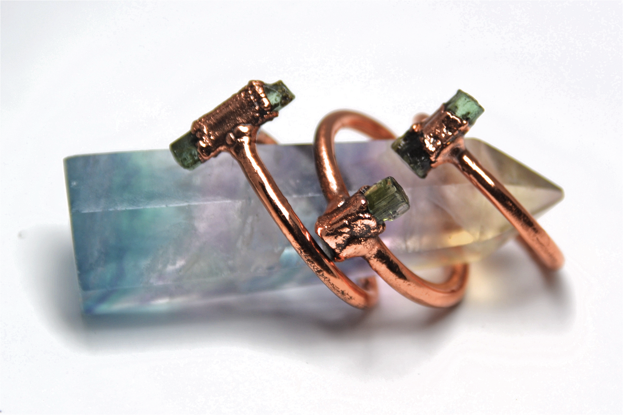 Daddy Daughter Jewelry - Wholesale Single Stone/Solitaire Ring - Raw Tourmaline Point Ring | Green Tourmaline Copper Ring3