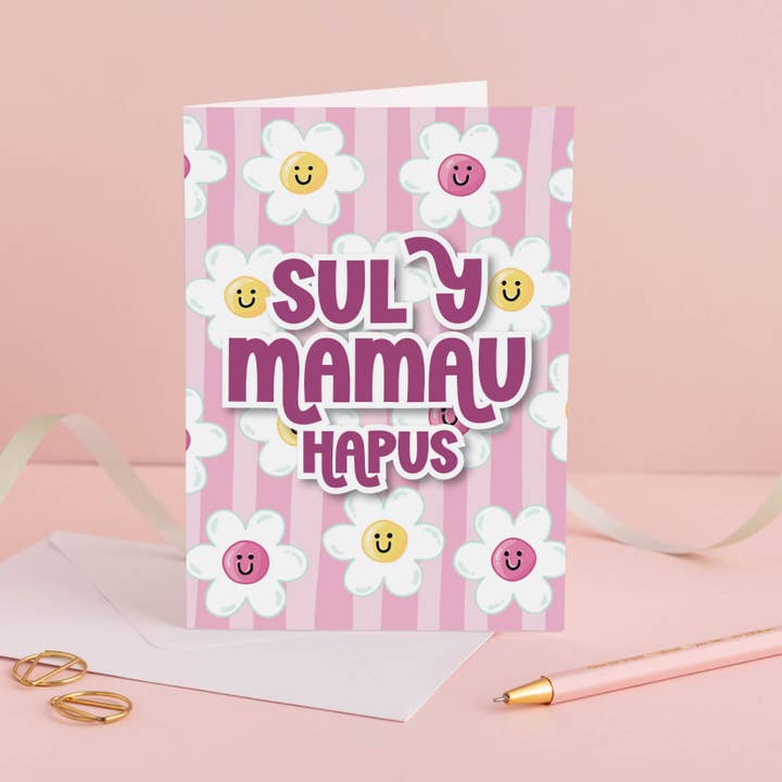 Welsh Mother's Day Card 'Sul y Mamau Hapus' flowers for wholesale by Draenog