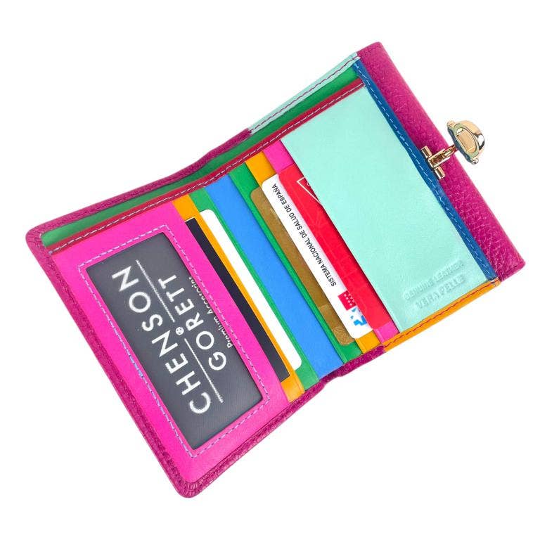 Chenson & Gorett - Wholesale Coin Purse - Women's - Leather Wallet with Click, Box and Multicolor Interior DN9764