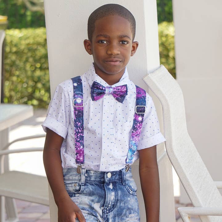 Dapper Xpressions - Wholesale Suspenders - Unisex - Glitter Galaxy Suspenders and Bow Tie, Handmade Formal Wear4