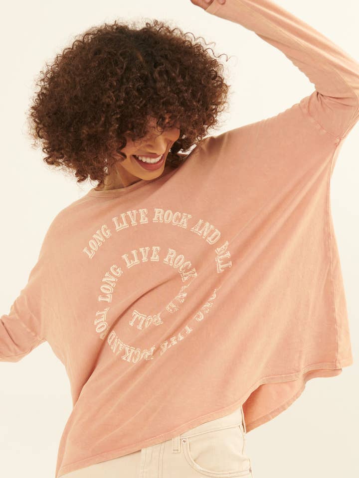 Rock & Roll Vintage Washed Long-Sleeve Graphic Tee for wholesale by Vintage Canvas