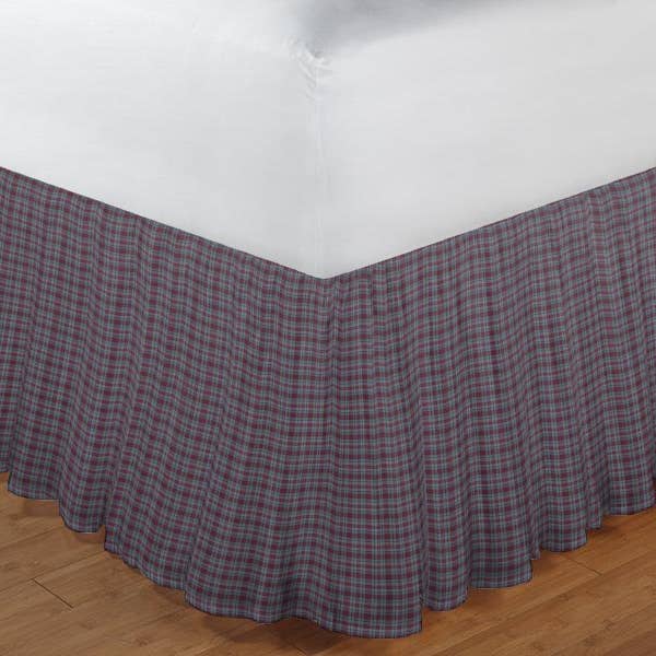 Burgandy Plaid Bed Skirt Queen Size 60"W x 80"L-Drop-18" for wholesale by Patch Magic