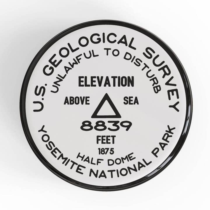 Yosemite National Park Button | Half Dome USGS Benchmark Button | USGS Survey Marker National Park Button for wholesale by Albion Mercantile Co.