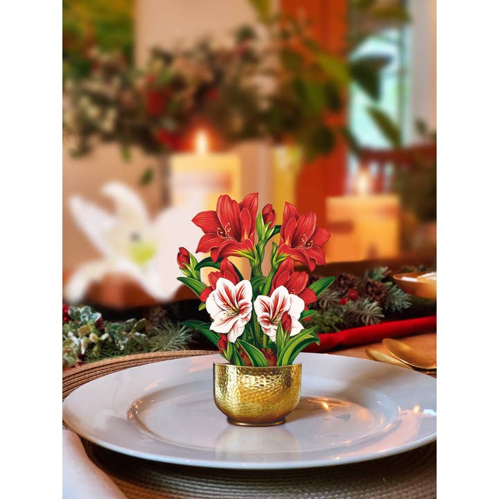 FreshCut Paper LLC - Wholesale Everyday Greeting Card - Mini Scarlett Amaryllis (10 Pop-up Greeting Cards)