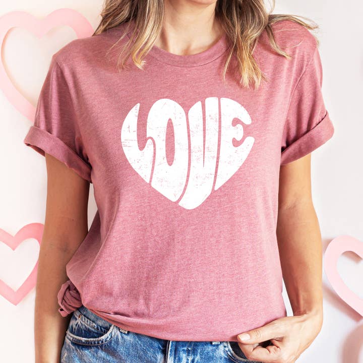 Retro Love Heart, Vintage, Super Soft Tshirt, Valentine's Day for wholesale by Refinery Number One LLC