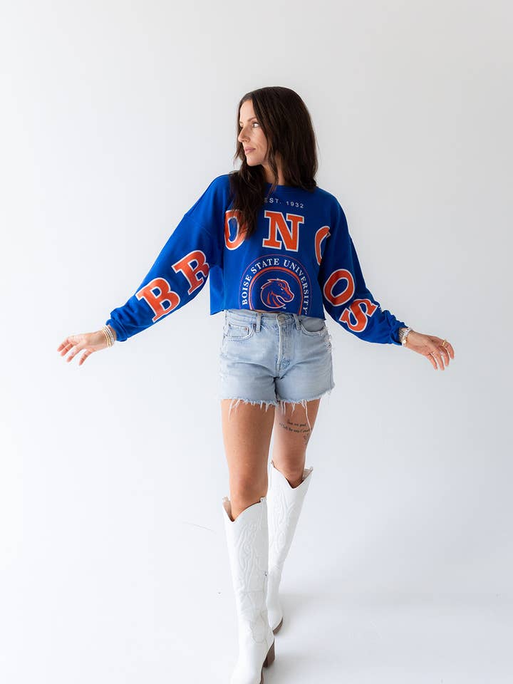 Boise State Phipps Split Cropped Longsleeve for wholesale by Gameday Social Apparel Co.®