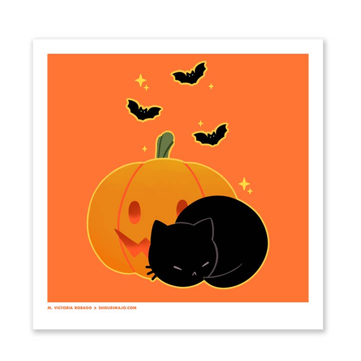 Art Print Sassy Kitties Pumpkin Patch Sleeping for wholesale by SHOURIMAJO