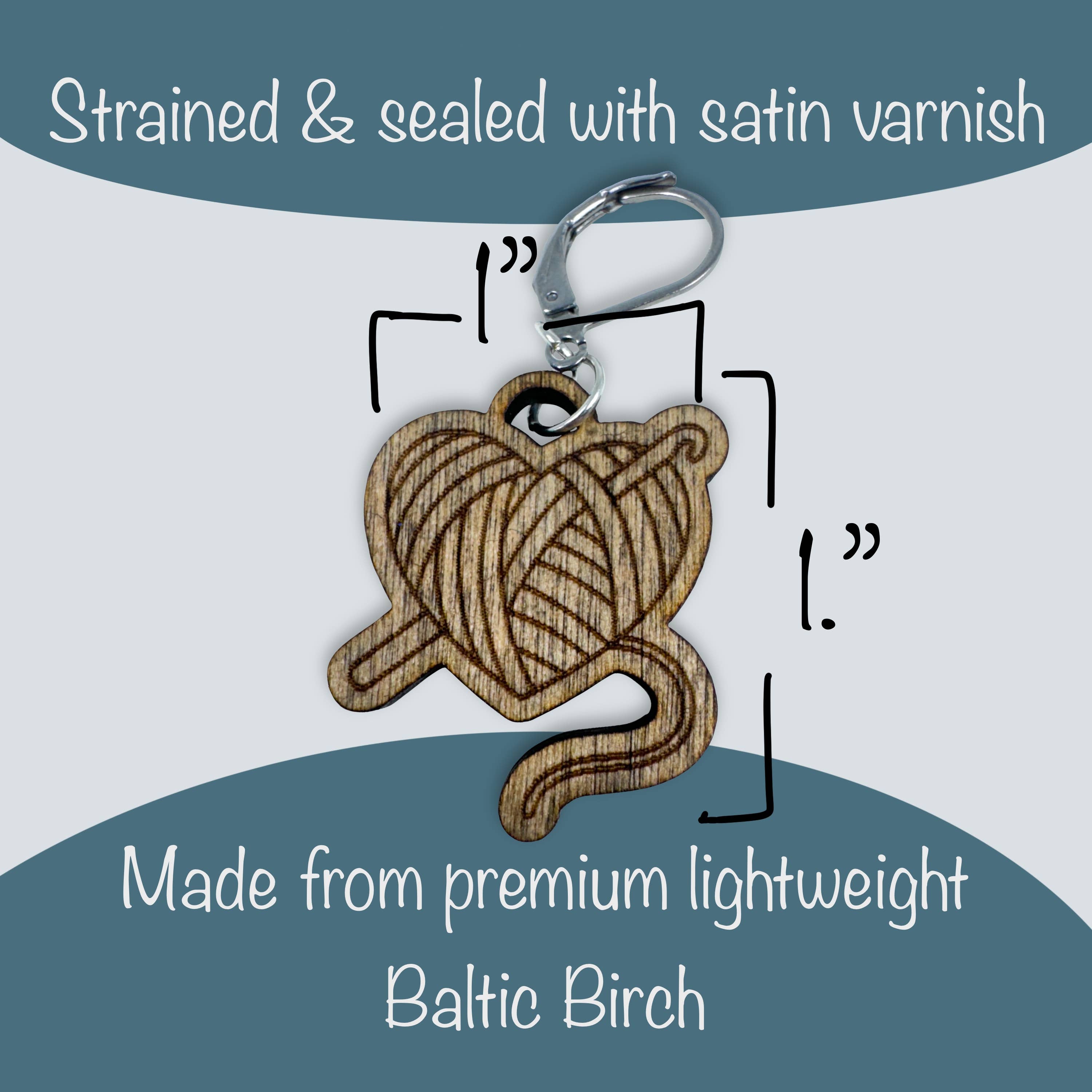 Art by Erica H & Rebel Stitchers - Wholesale Knitting/Crochet Supplies - Handmade Wooden Heart Ball of Yarn Stitch Marker3