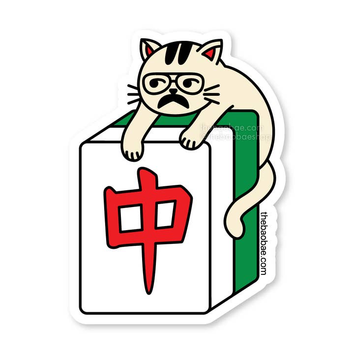 Mahjong Uncle Cat Sticker for wholesale by The Bao Bae