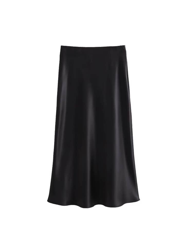 Sweetkama - Wholesale Skirt - Women's - Ladies Solid Color Satin Midi Skirt 551518