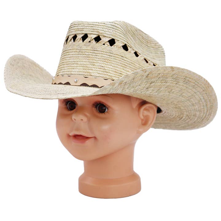 Cap Zone - Wholesale Cowboy Hat - Kids - Kids Biggs Crown Palm Leaf Straw Cowboy Hat