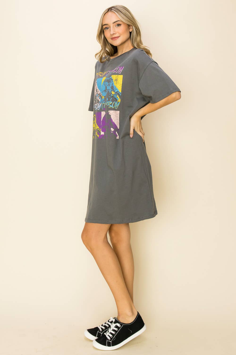 GRIS NUAGE ROBE MIDI GRAPHIQUE COWBOY en vente sur Faire5