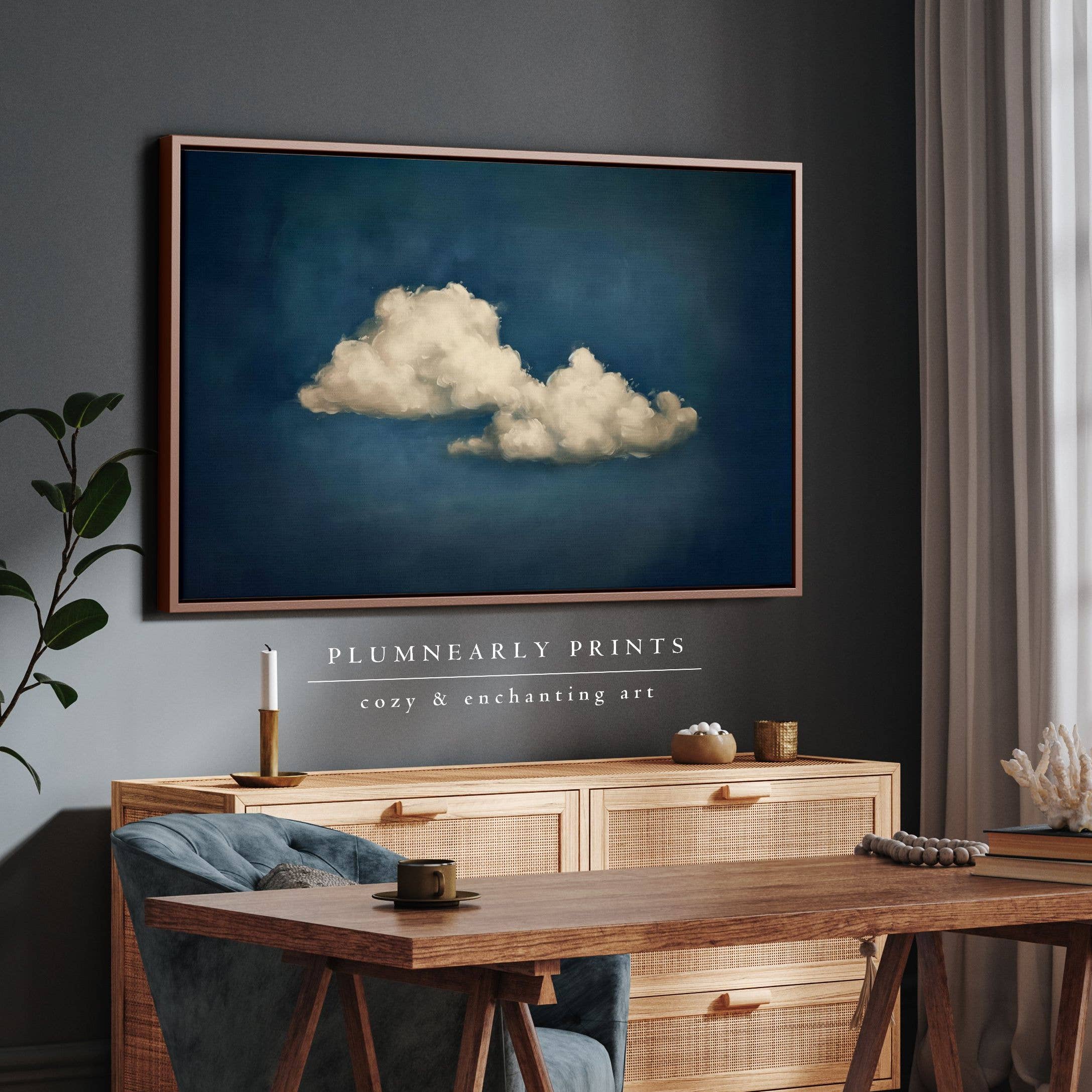 Plumnearly Prints - Wholesale Canvas Art - Indigo Blue Beige Cloud Oil Painting Framed Canvas Art 121