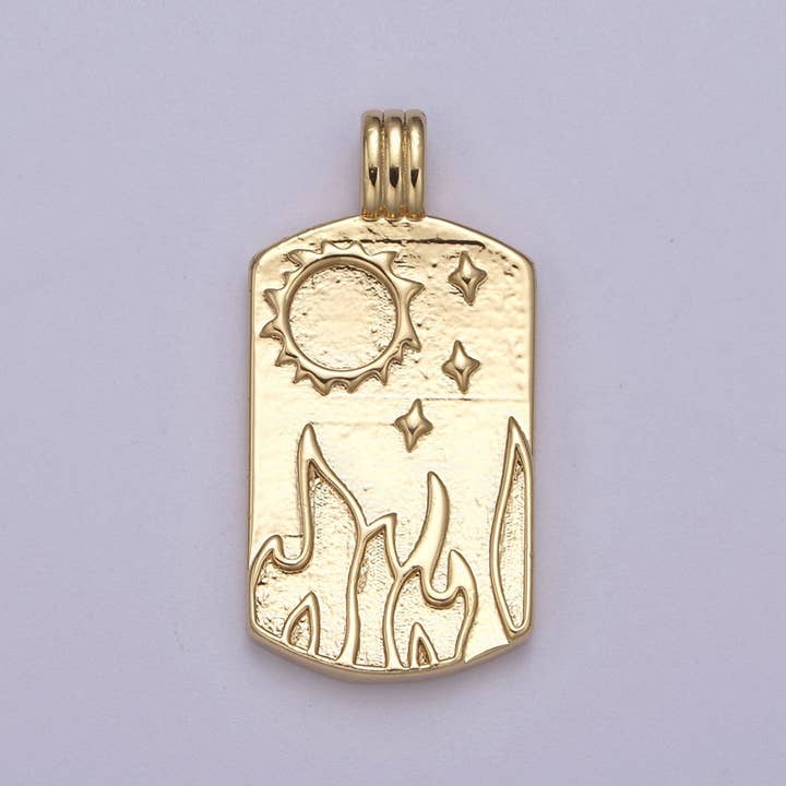 Aim Eternal - Wholesale Individual Charm/Pendant - New Element Tag Collection Gold Element Charm Fire Wind Earth Ocean Wave Charm 14K Gold Filled Medallion for Necklace Supply H-519 H-521 H-522 H-5246