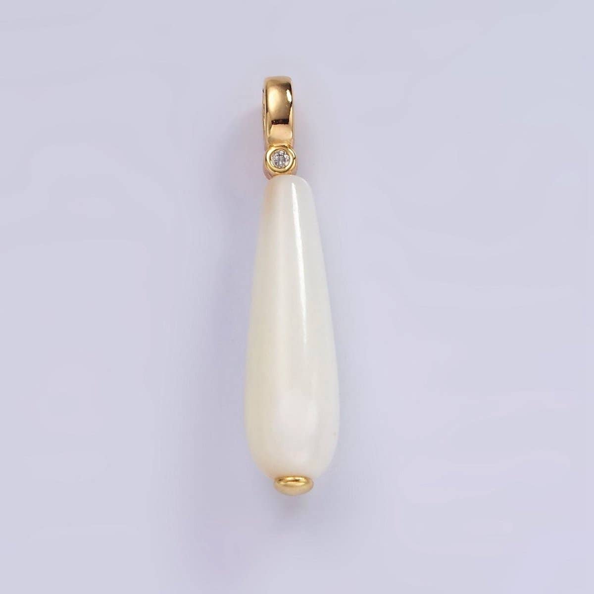 Aim Eternal - Wholesale Individual Charm/Pendant - 14K Gold Filled White, Peach Freshwater Pearl Linear Teardrop Clear CZ Bail Pendant | P1654 P16550