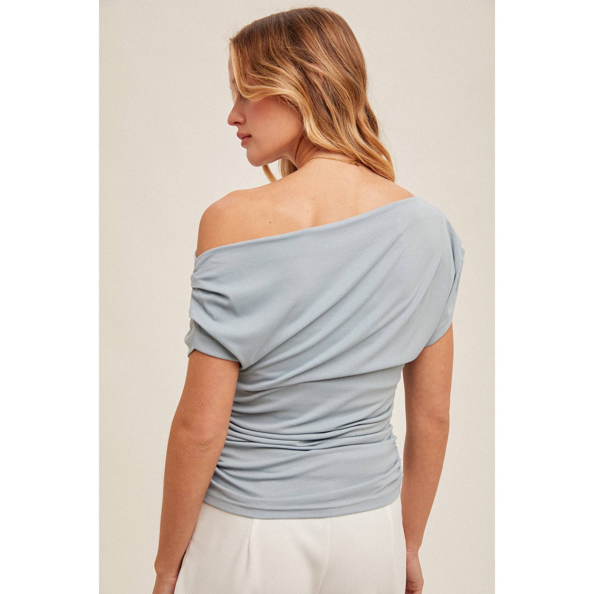 Blue Bunny Inc - Vente Haut en maille – femme - Haut en maille froncée à encolure asymétrique15