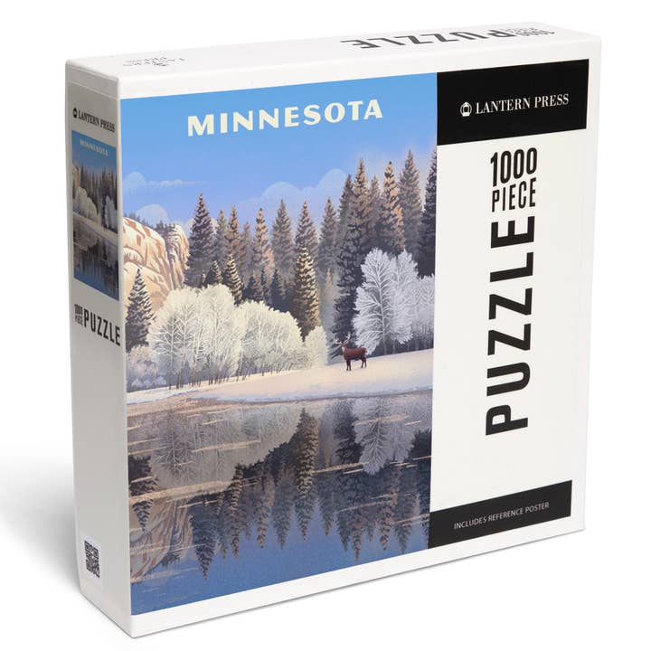 1000 PIECE PUZZLE Minnesota, Litho, Lone Deer Snowy Lake for wholesale by Lantern Press