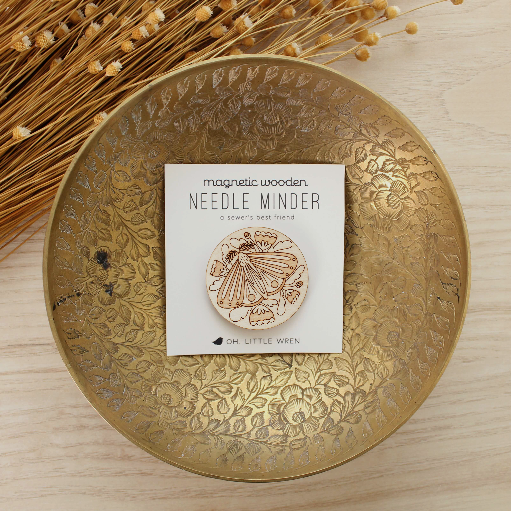 oh, little wren - Wholesale Embroidery/Cross Stitch Supplies - Wood Moth Needle Minder, Nature Themed Sewer's Gift1