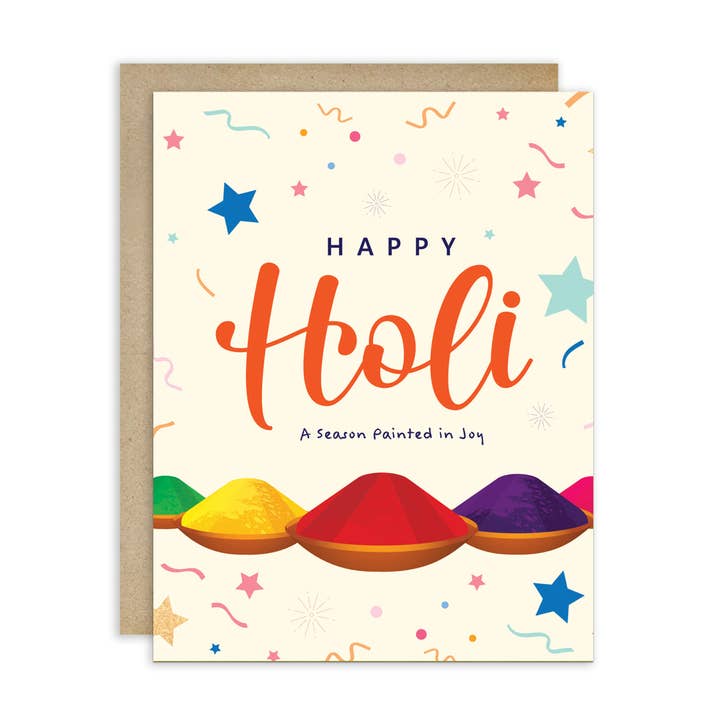 Carte de vœux Holi Étoiles | Joyeux Holi Bols de Couleur pour la vente par Cute Asian Cards